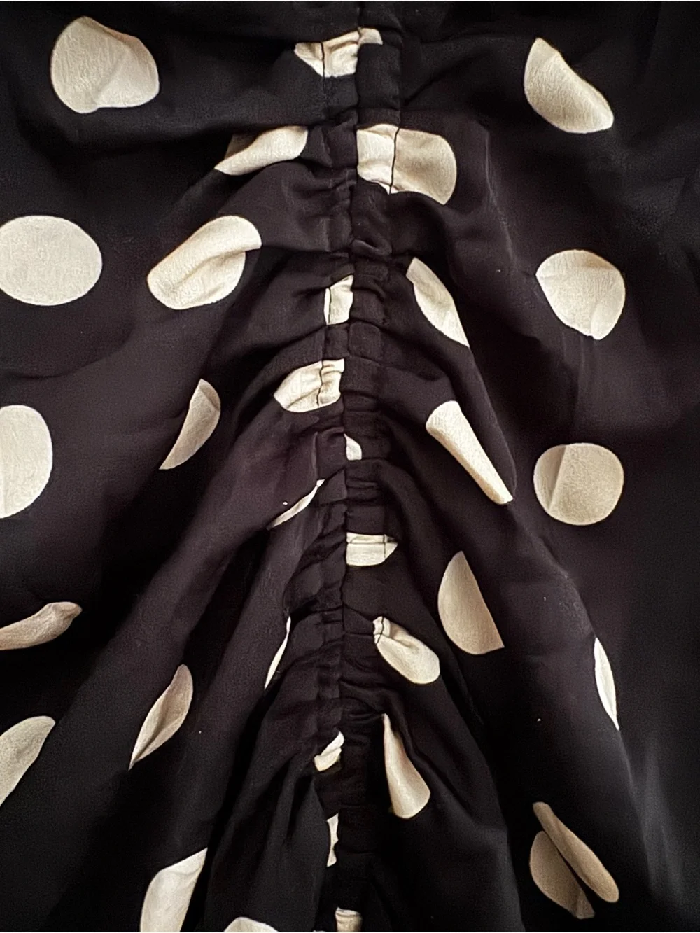 VICI Polka Dot Ruched Front Black Midi Skirt | Size M